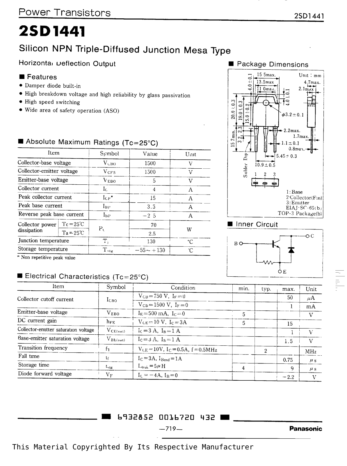 Datasheet 2SD1441 Specification - ManualMachine.com