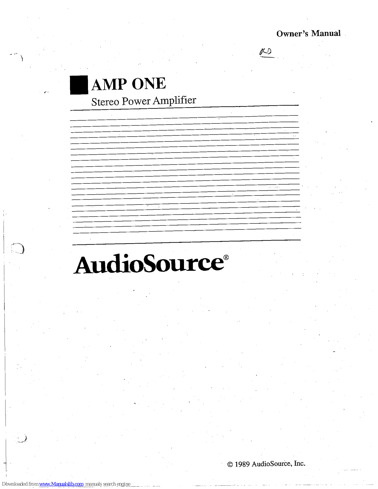 AudioSource AMP ONE Owner's Manual - ManualMachine.com