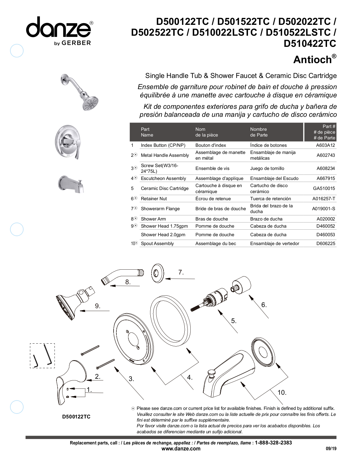 Gerber D500122TC, D500122BRTC, D500122BNTC Part List