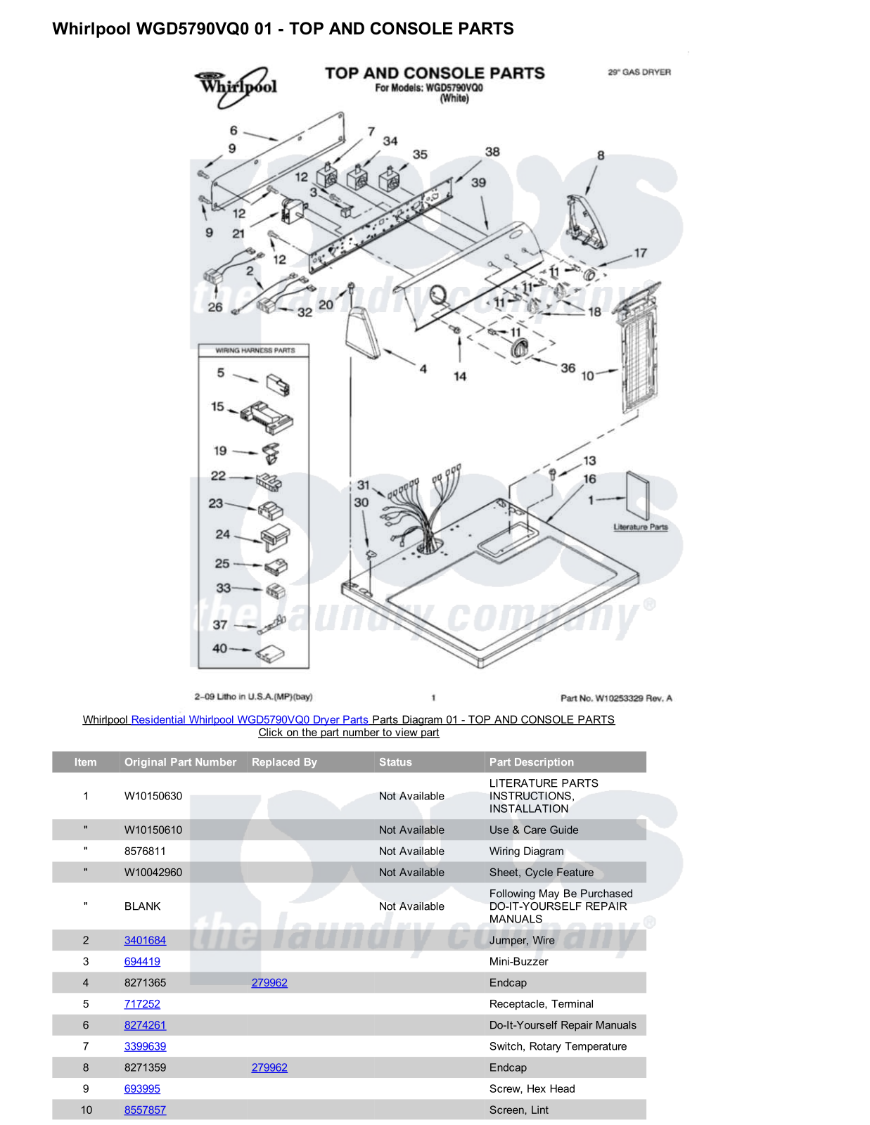 Whirlpool WGD5790VQ0 Parts Diagram