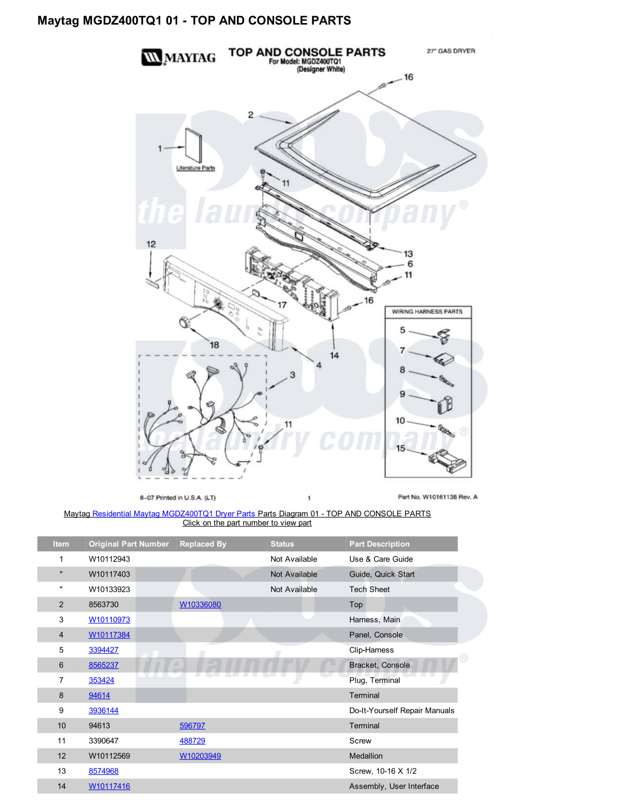 Maytag MGDZ400TQ1 Parts Diagram