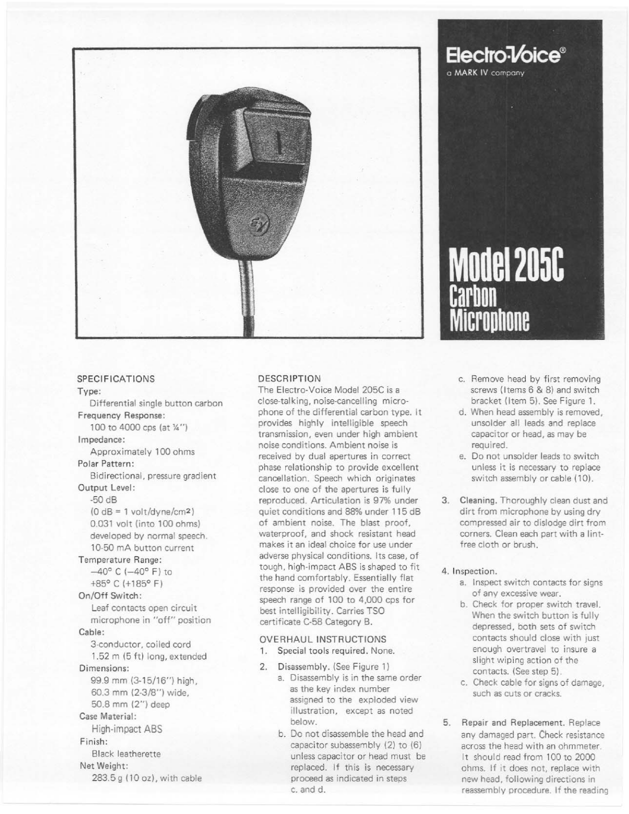 Electro-Voice 205C User Manual