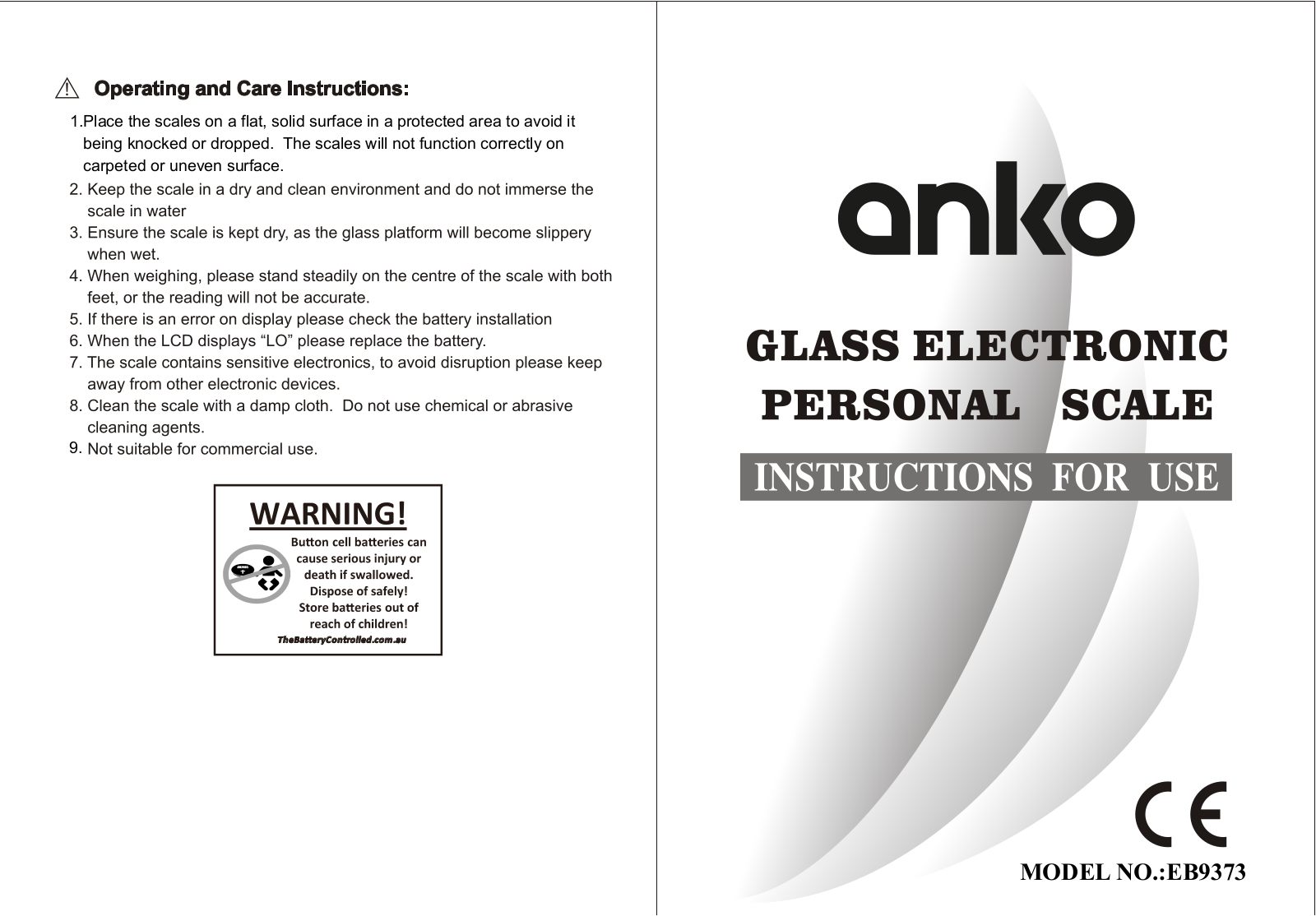 Anko EB9373 User manual