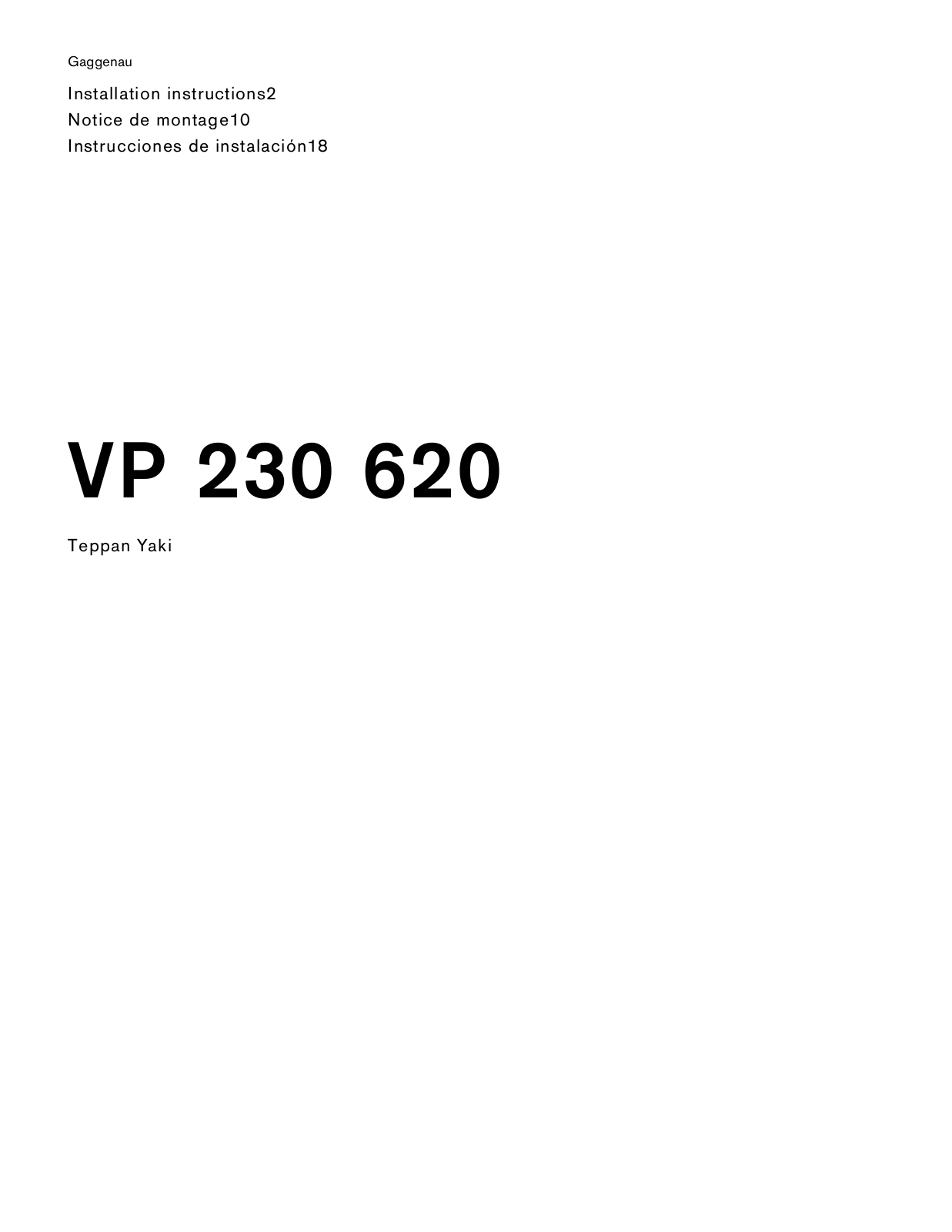 Gaggenau VP230620 Installation Guide