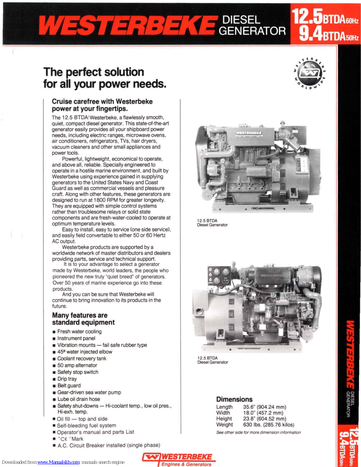Westerbeke 12.5 BTDA-614, 9.4 BTDA-514 Information Sheet - ManualMachine.com