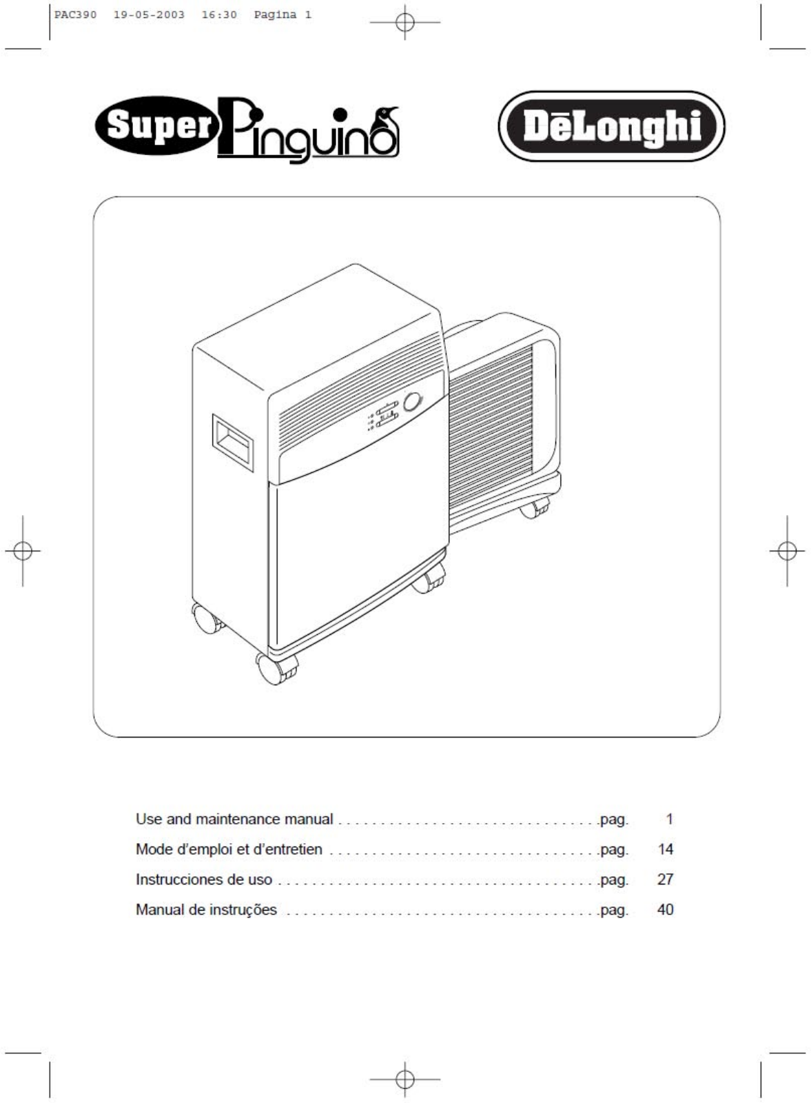 Delonghi Pac390 Owner's Manual