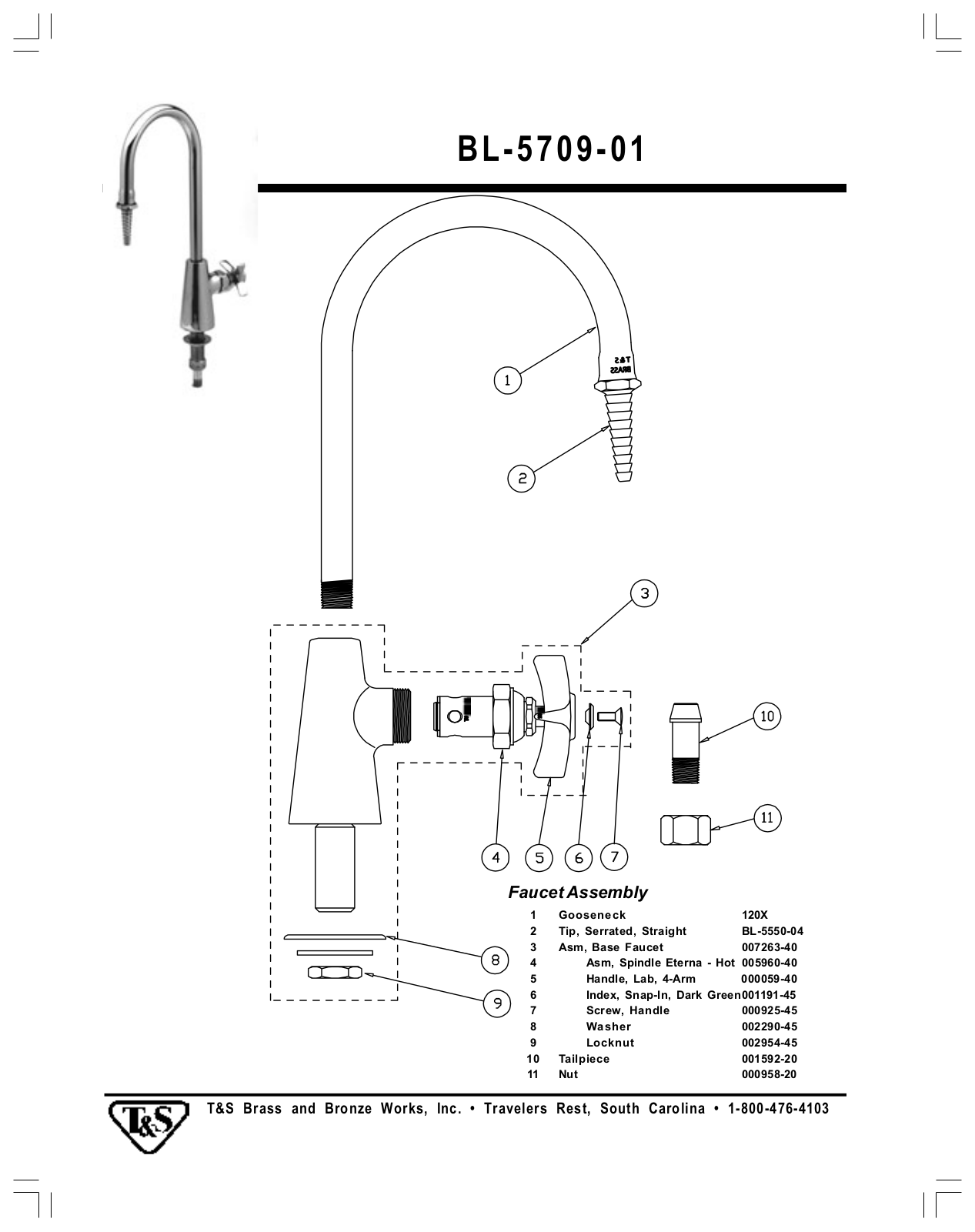 T & S Brass & Bronze Works BL-5709-01 Part Manual