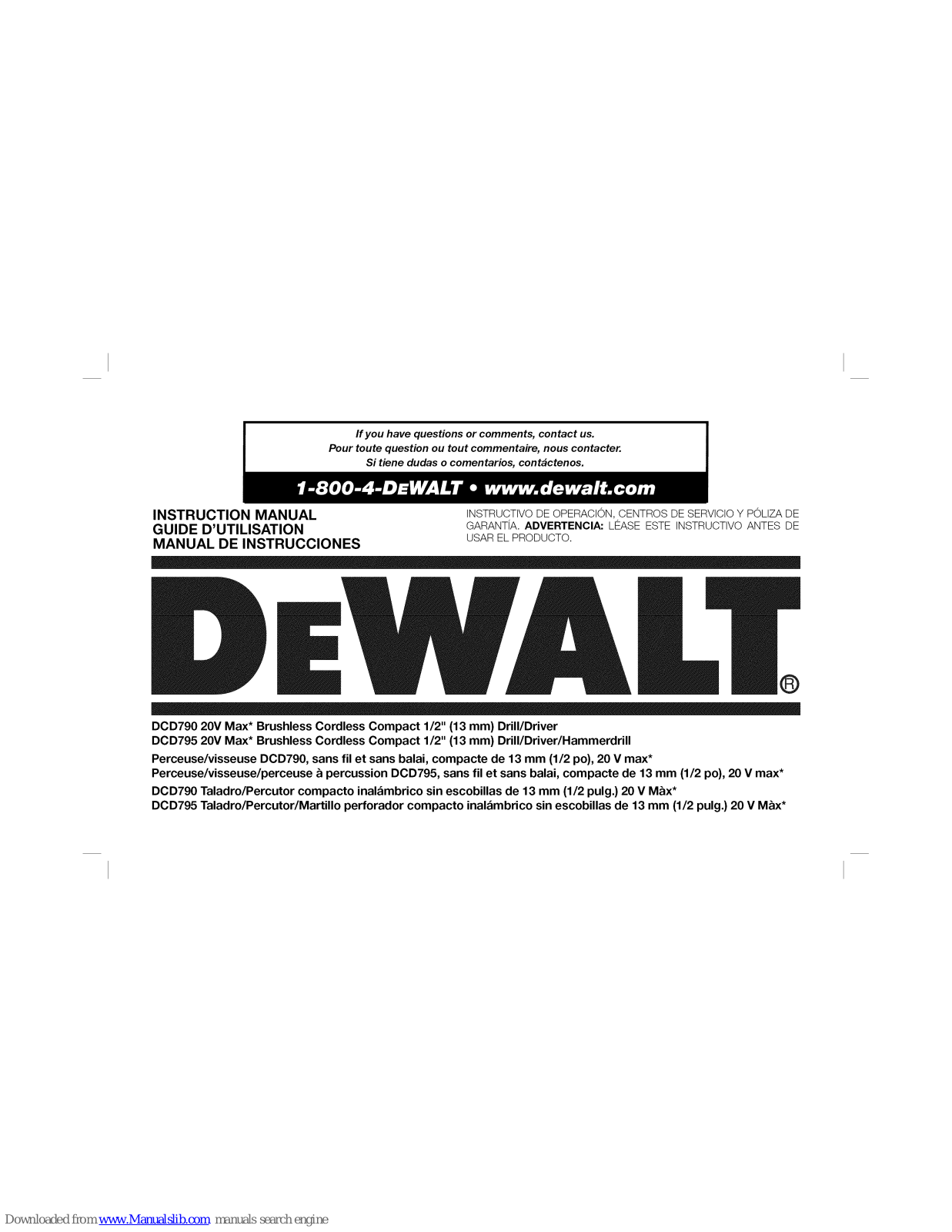 DeWalt DCD795 Instruction Manual - ManualMachine.com