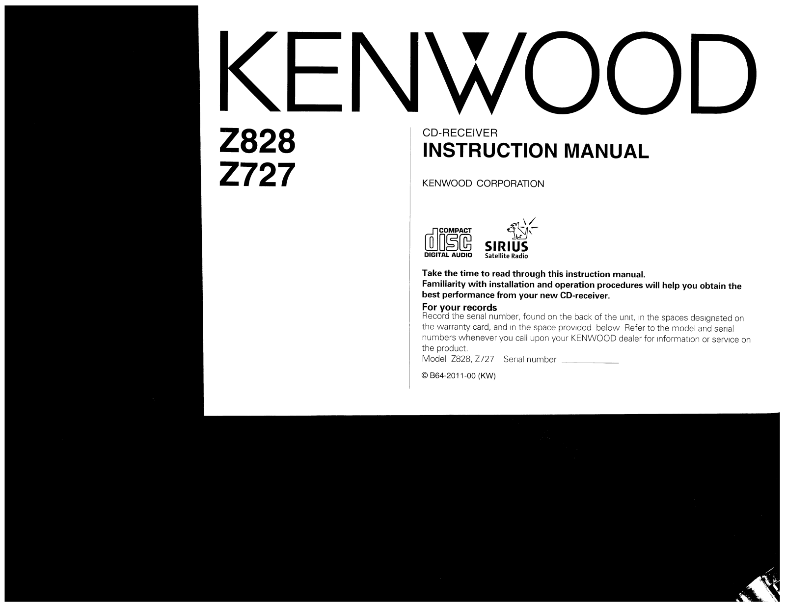 Kenwood Z727, Z828 Owner's Manual