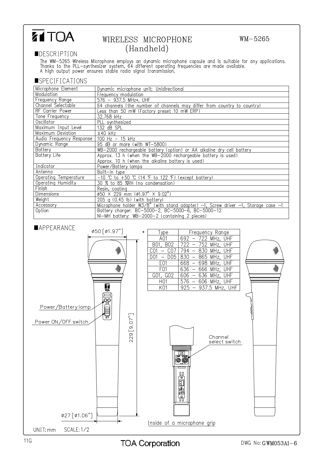 TOA WM-5265-H01 User Manual