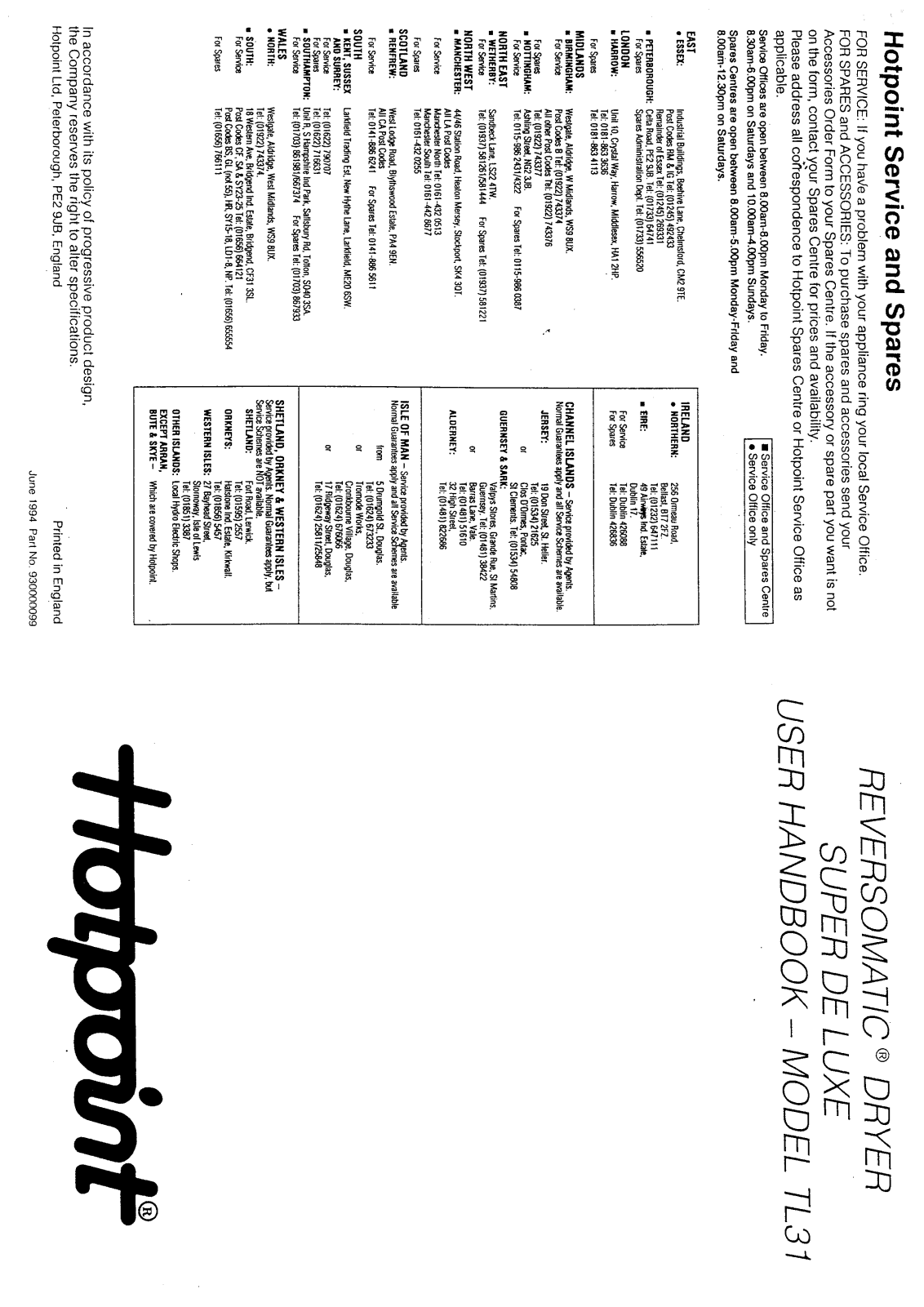 Hotpoint-Ariston HBTL31 User Manual