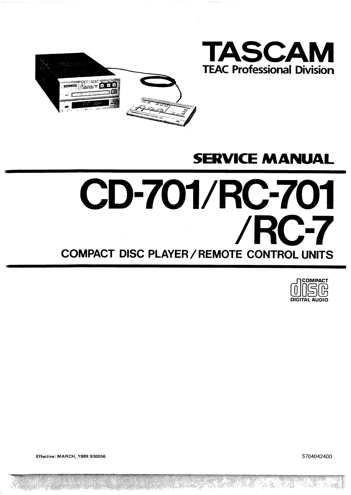 Tascam CD-701, RC-7, RC-701 Service manual