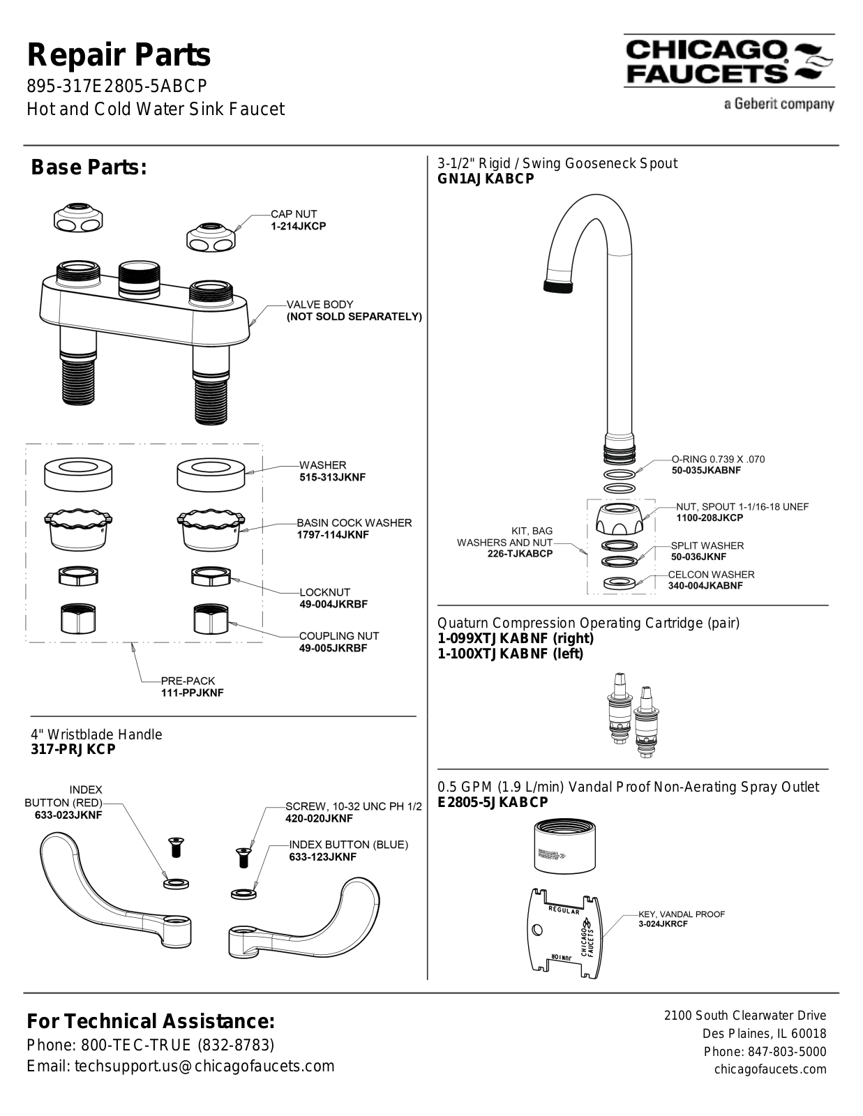 Chicago Faucet 895-317E2805-5AB Parts List