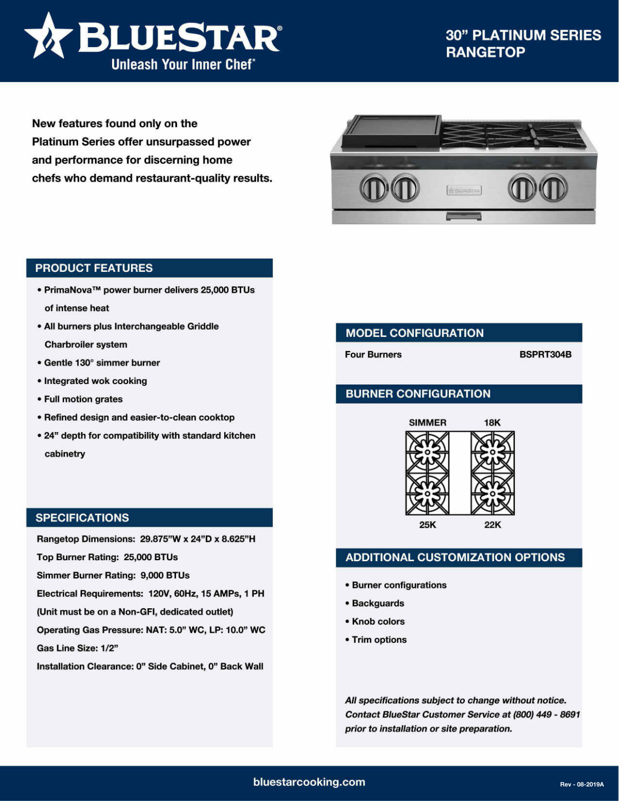 Bluestar BSPRT304B Specsheet