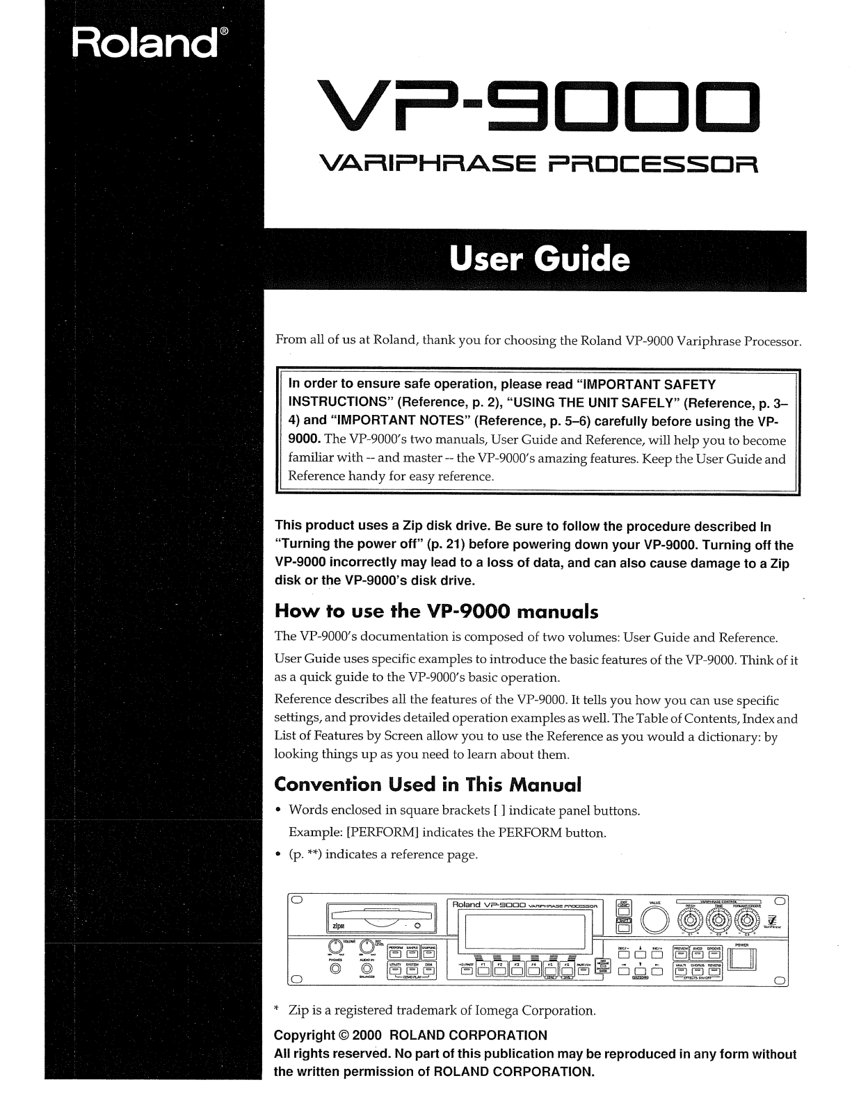 Roland Corporation VP-9000 User's Manual