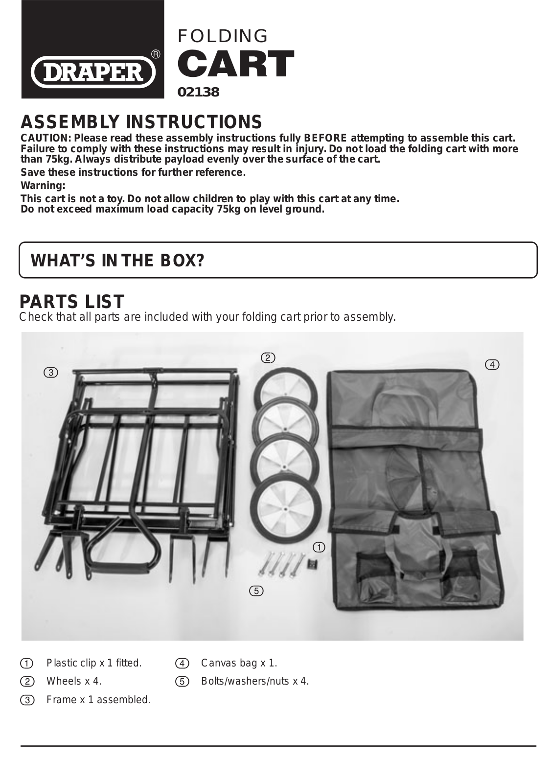 Draper 02138 Instruction Booklet