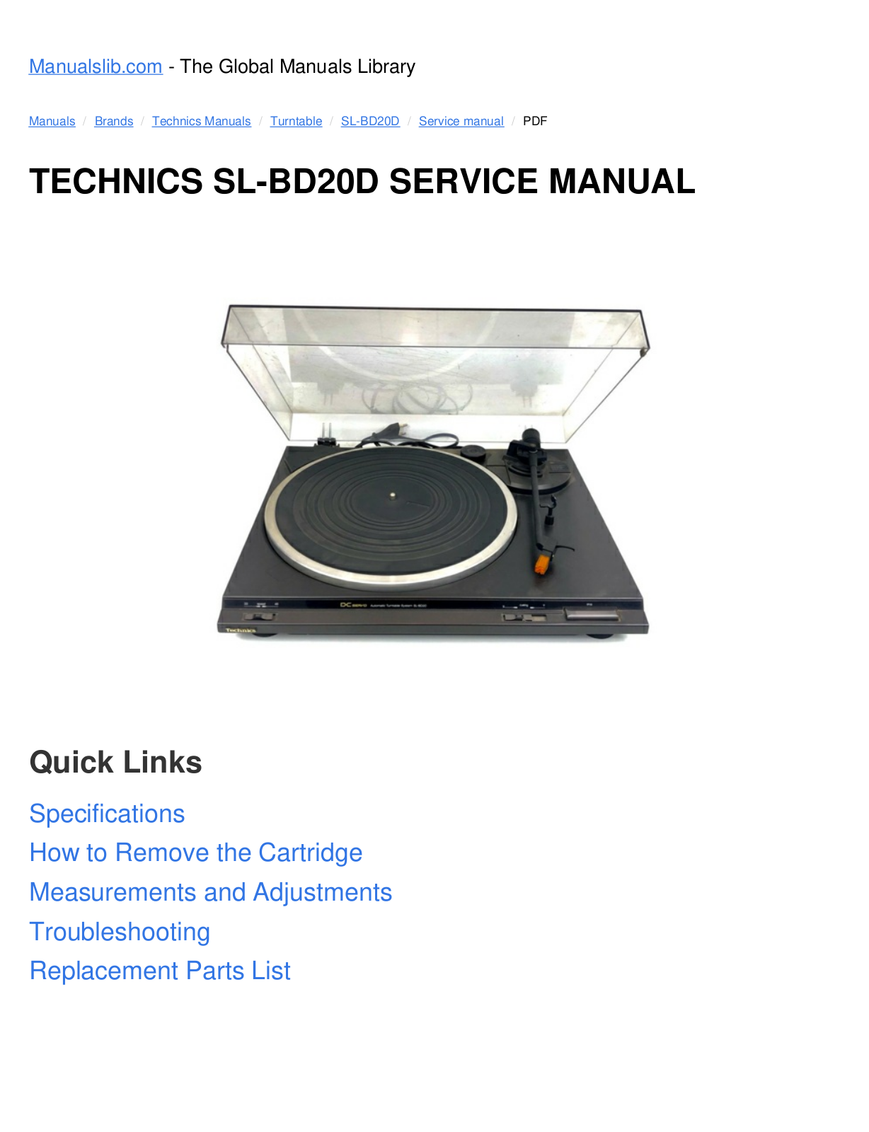 Technics SL BD20 Service Manual - ManualMachine.com
