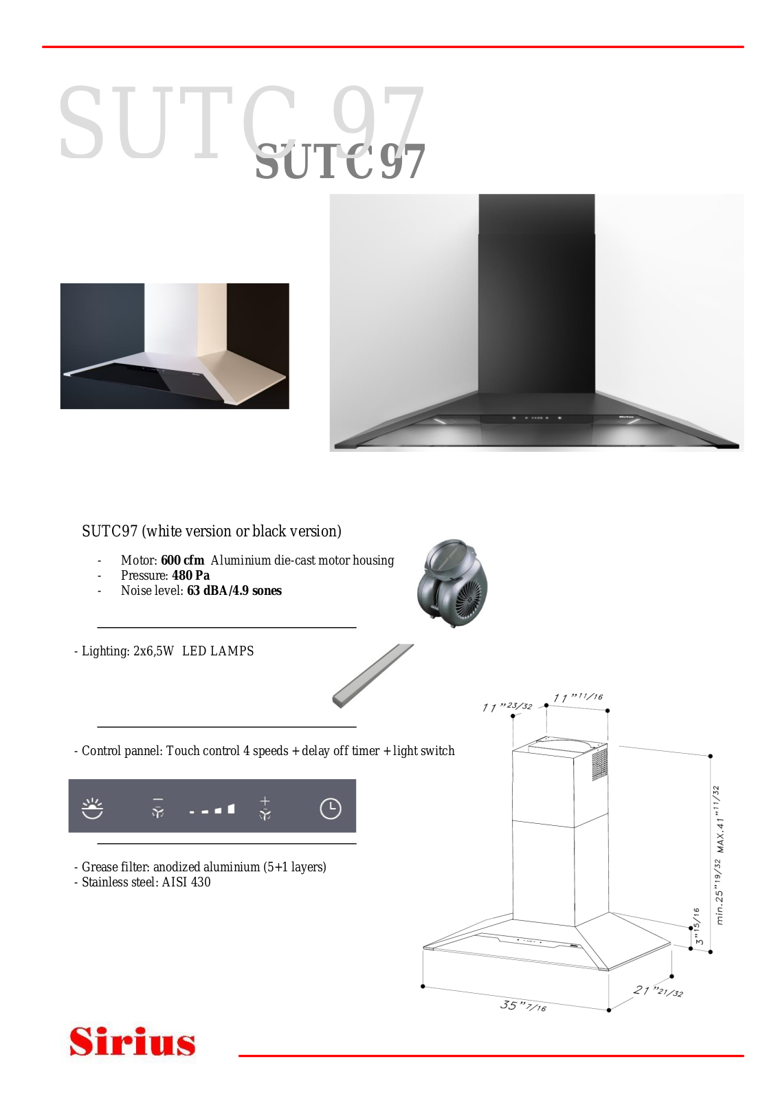 Sirius SUTC97B36 Specifications