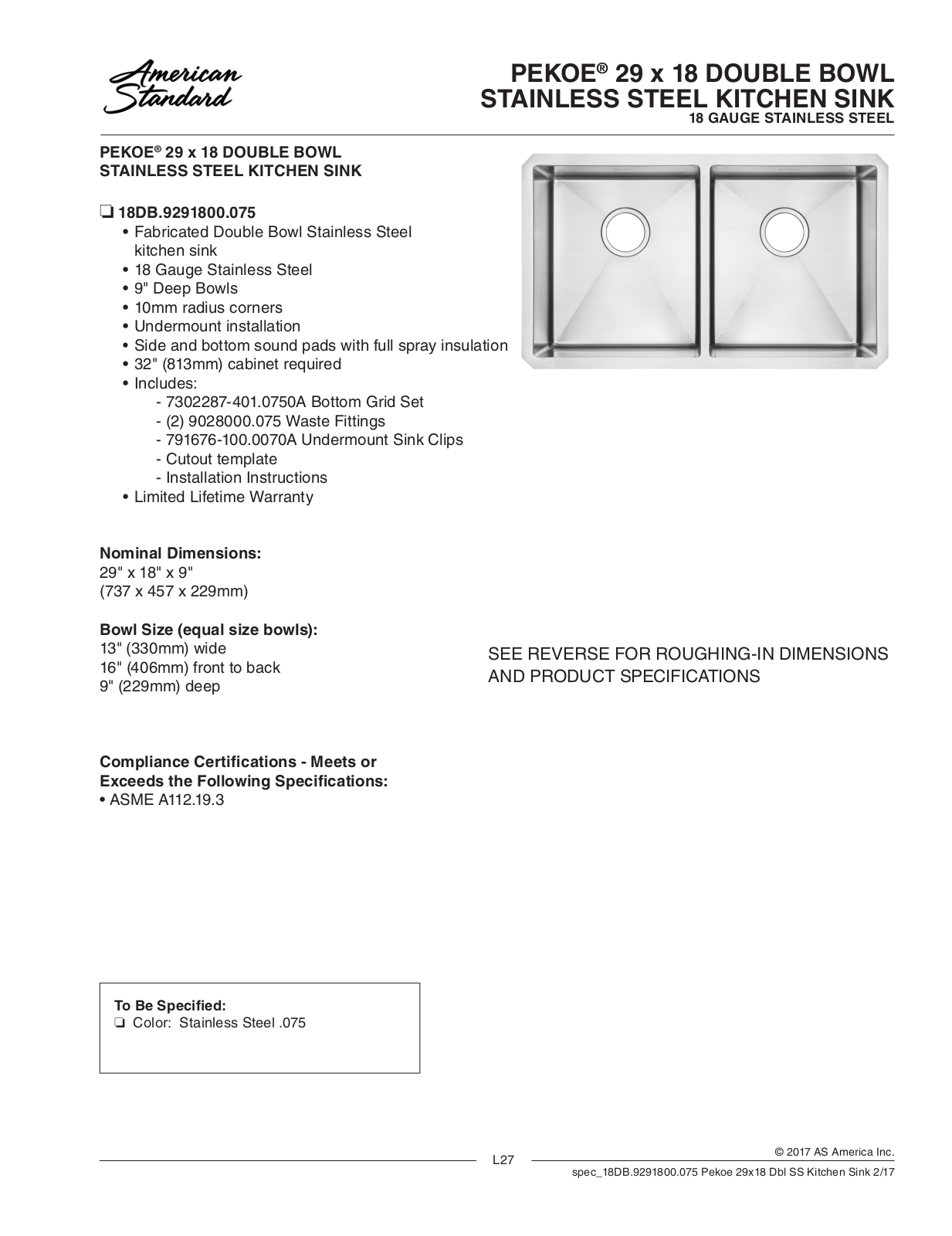 American Standard ASD10325 Specifications - ManualMachine.com