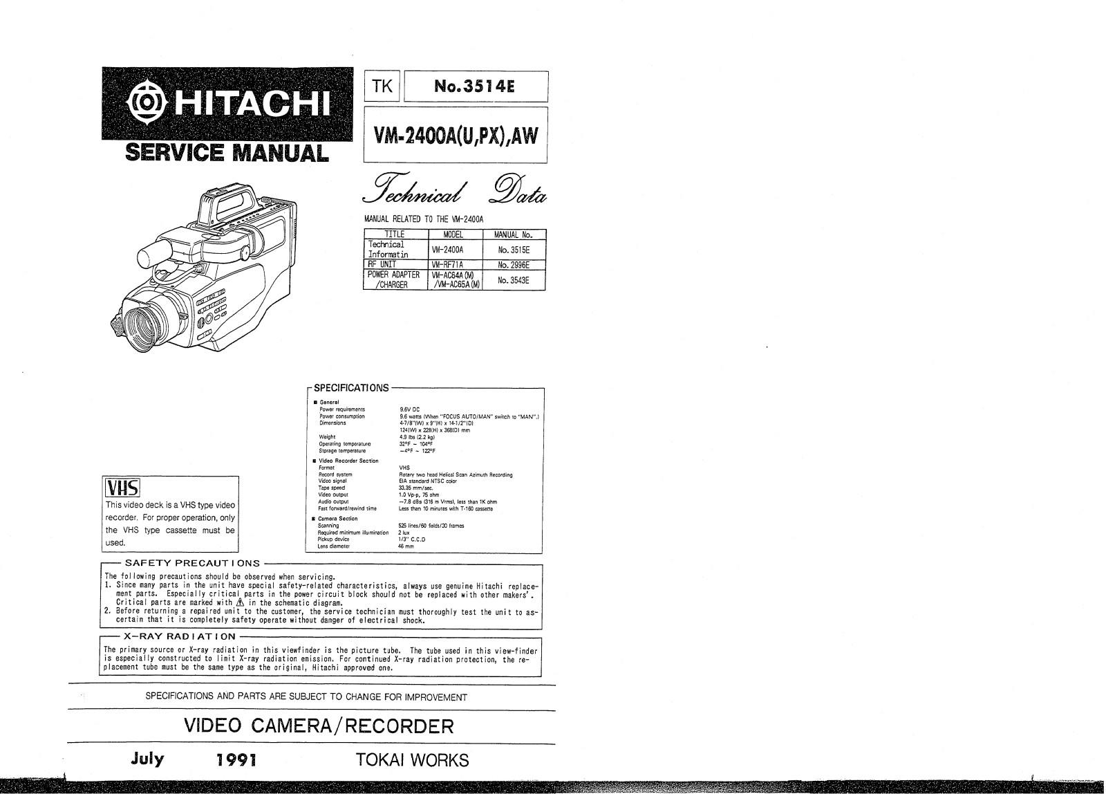 Hitachi VM2400A Service Manual