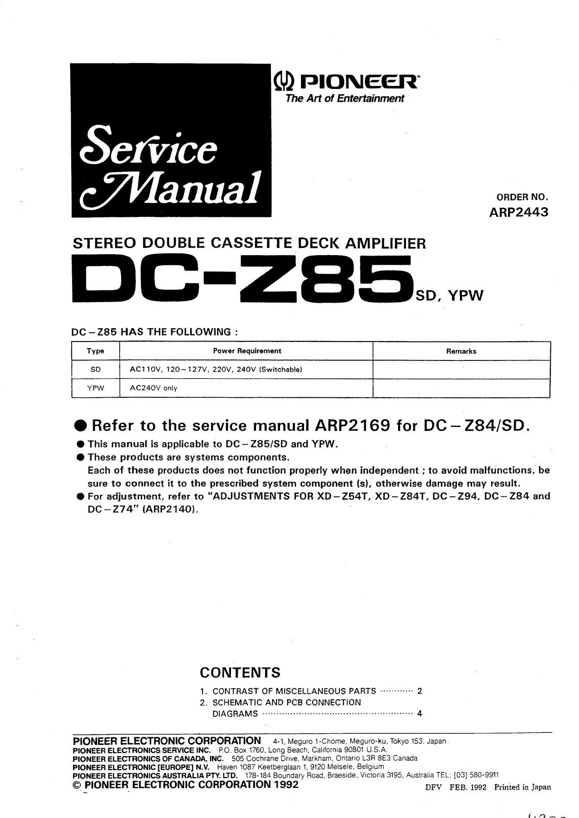 Pioneer DCZ-85 Service manual