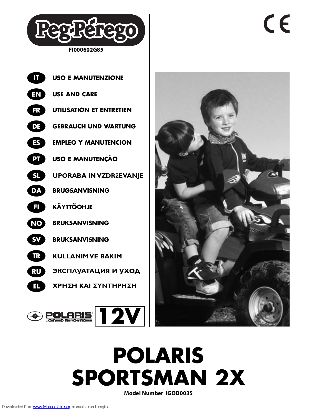 Peg-Perego POLARIS, SPORTSMAN 2X Use And Care Manual