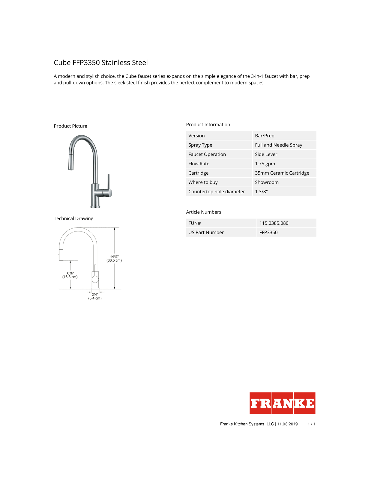 Franke FFP3350 Factsheet