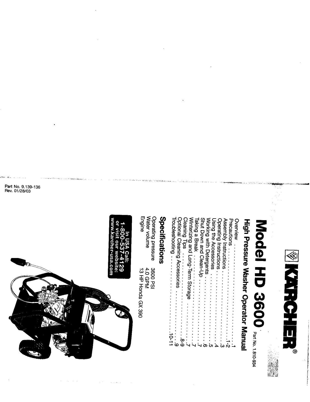 Karcher HD 3600 DH Manual