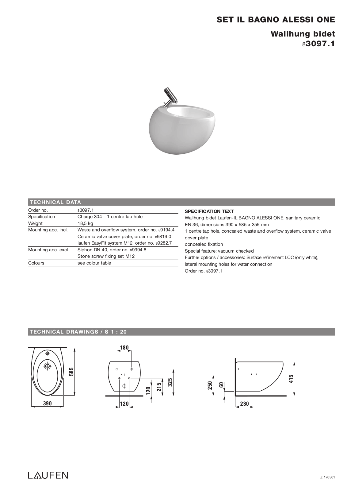 Laufen 8.3097.1 Datasheet