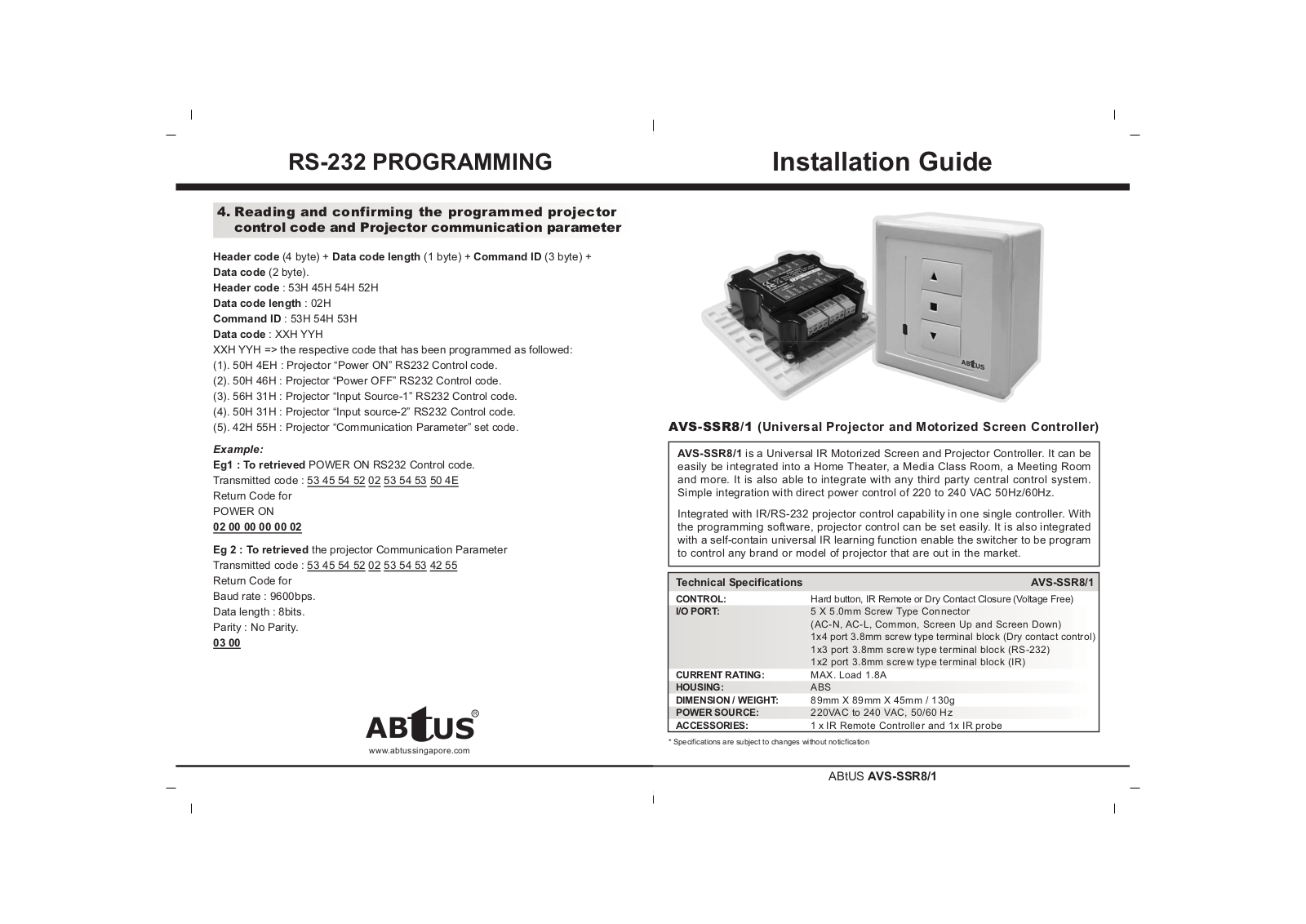 ABtUS AVS-SSR8-1-1 User Manual