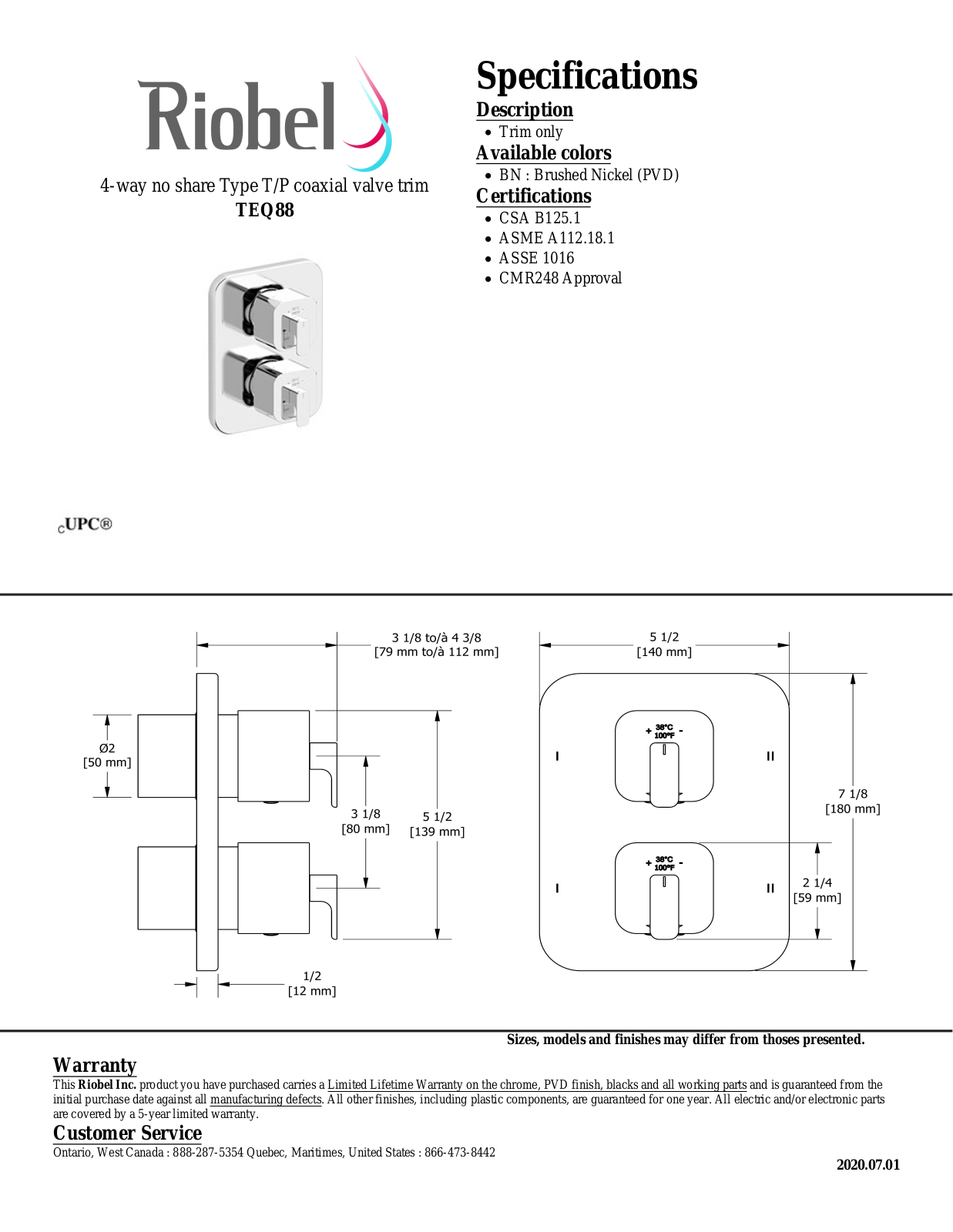 Riobel TEQ88BN Specifications - ManualMachine.com