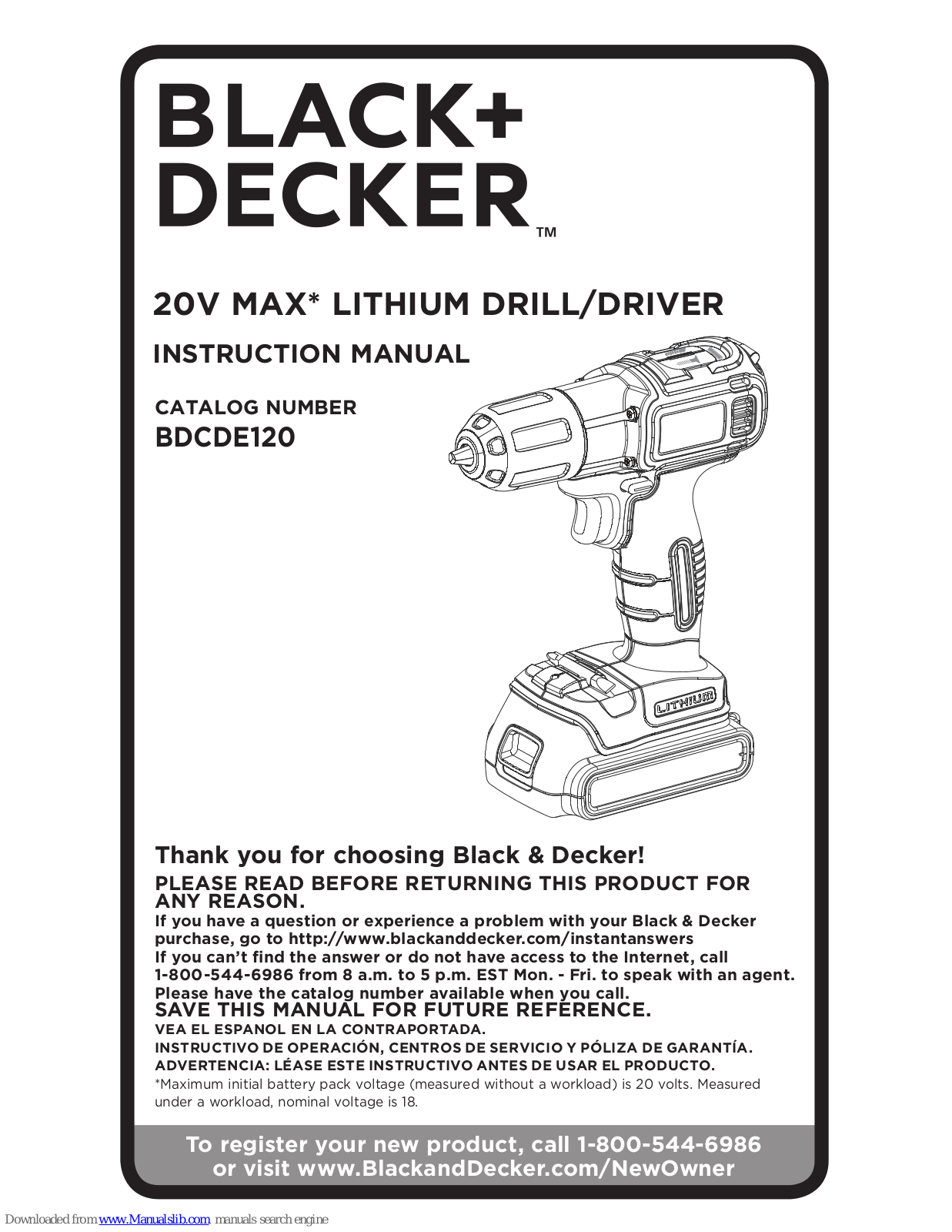 Black & Decker BDCDE120 Instruction Manual