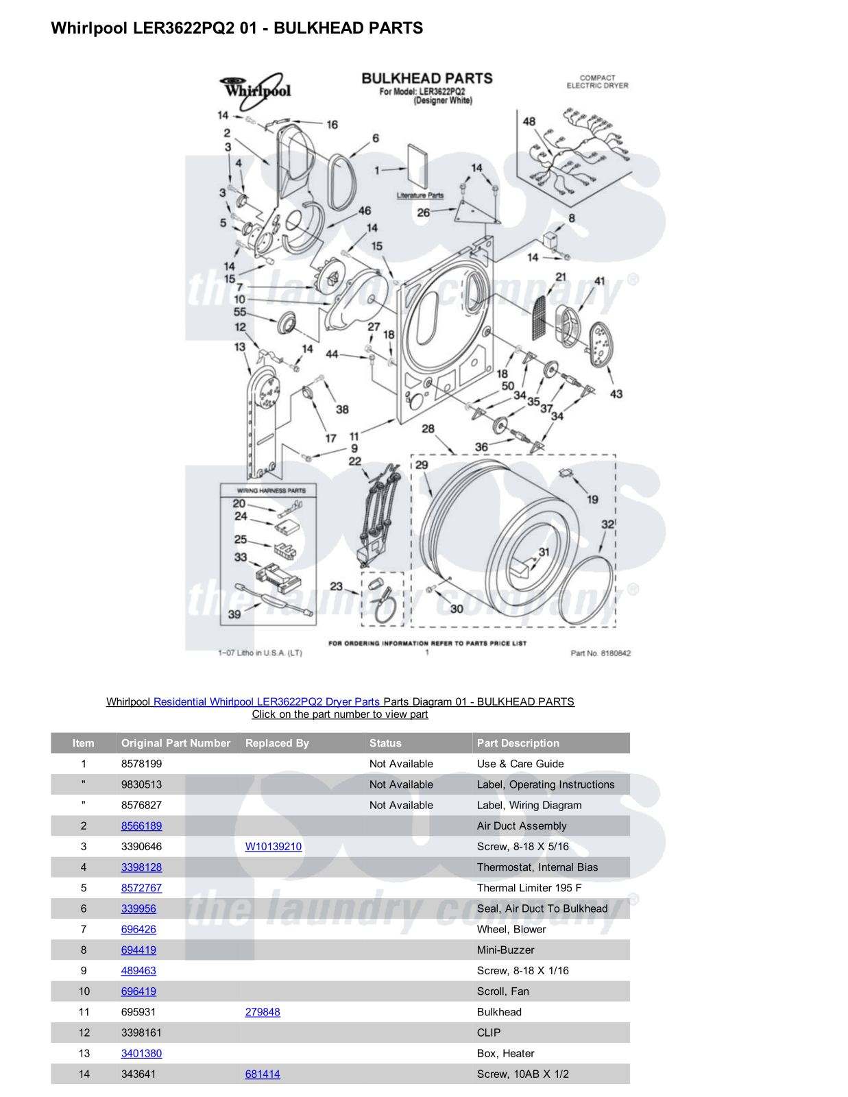 Whirlpool LER3622PQ2 Parts Diagram