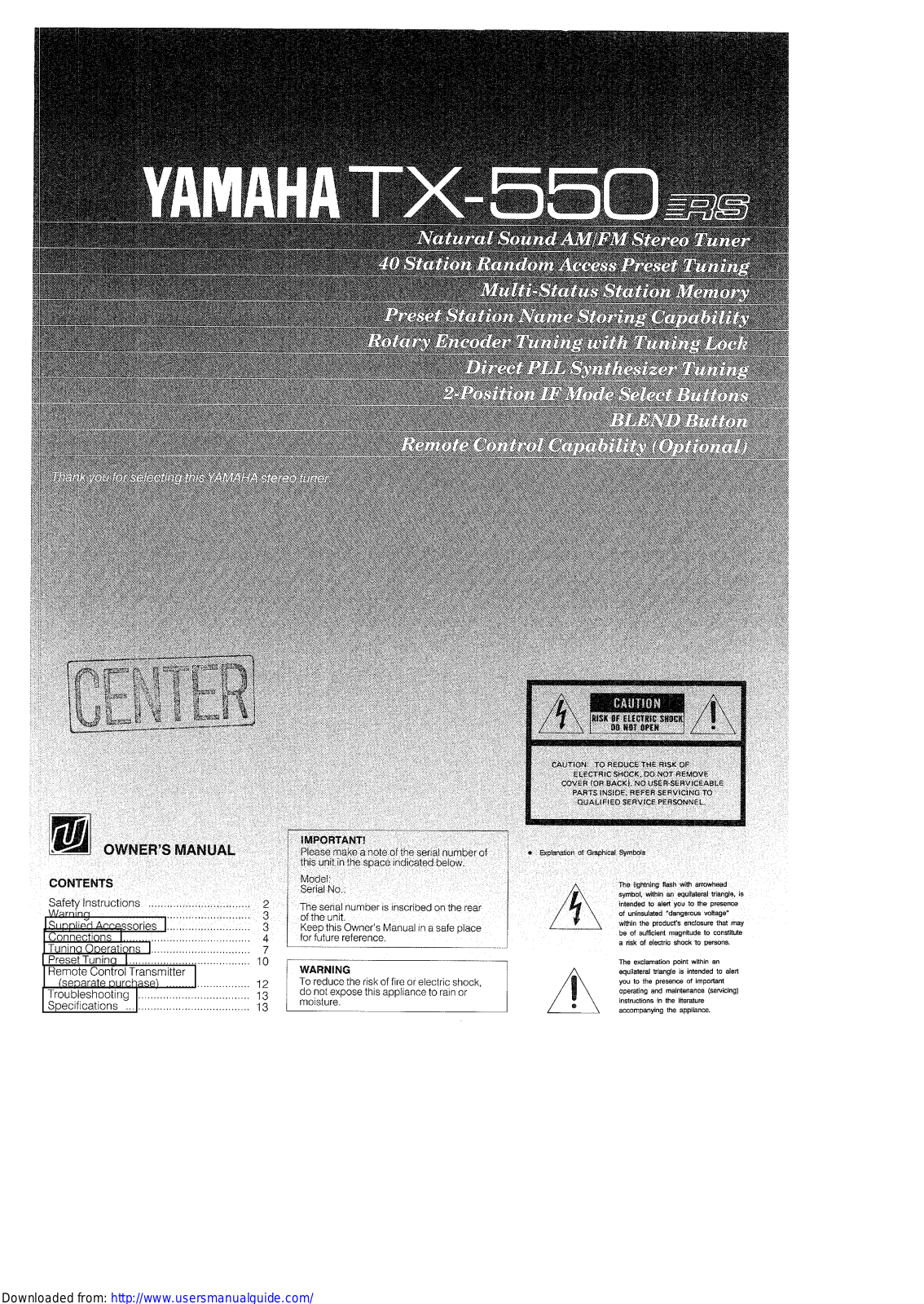 Yamaha Audio TX-550 User Manual