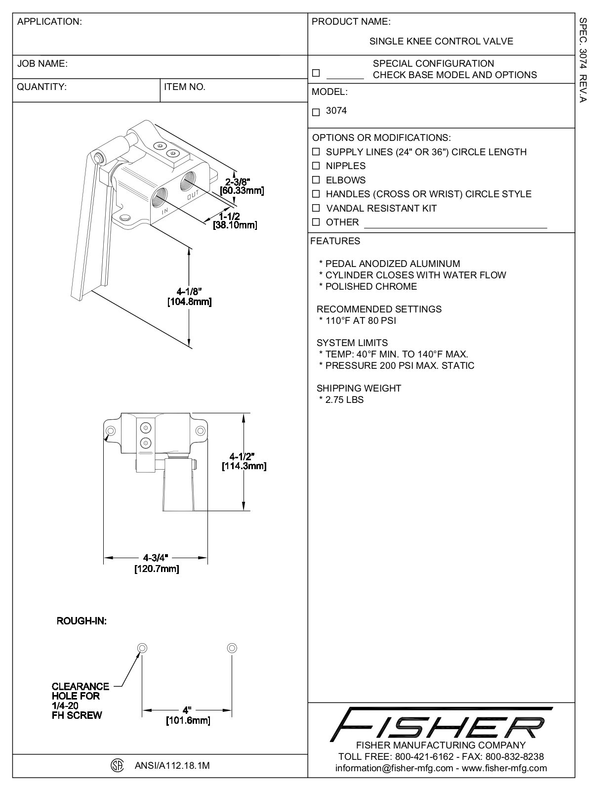 Fisher Manufacturing 3074 User Manual