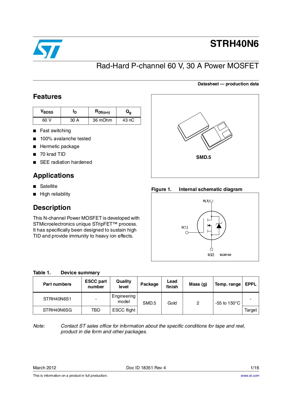 ST STRH40N6 User Manual