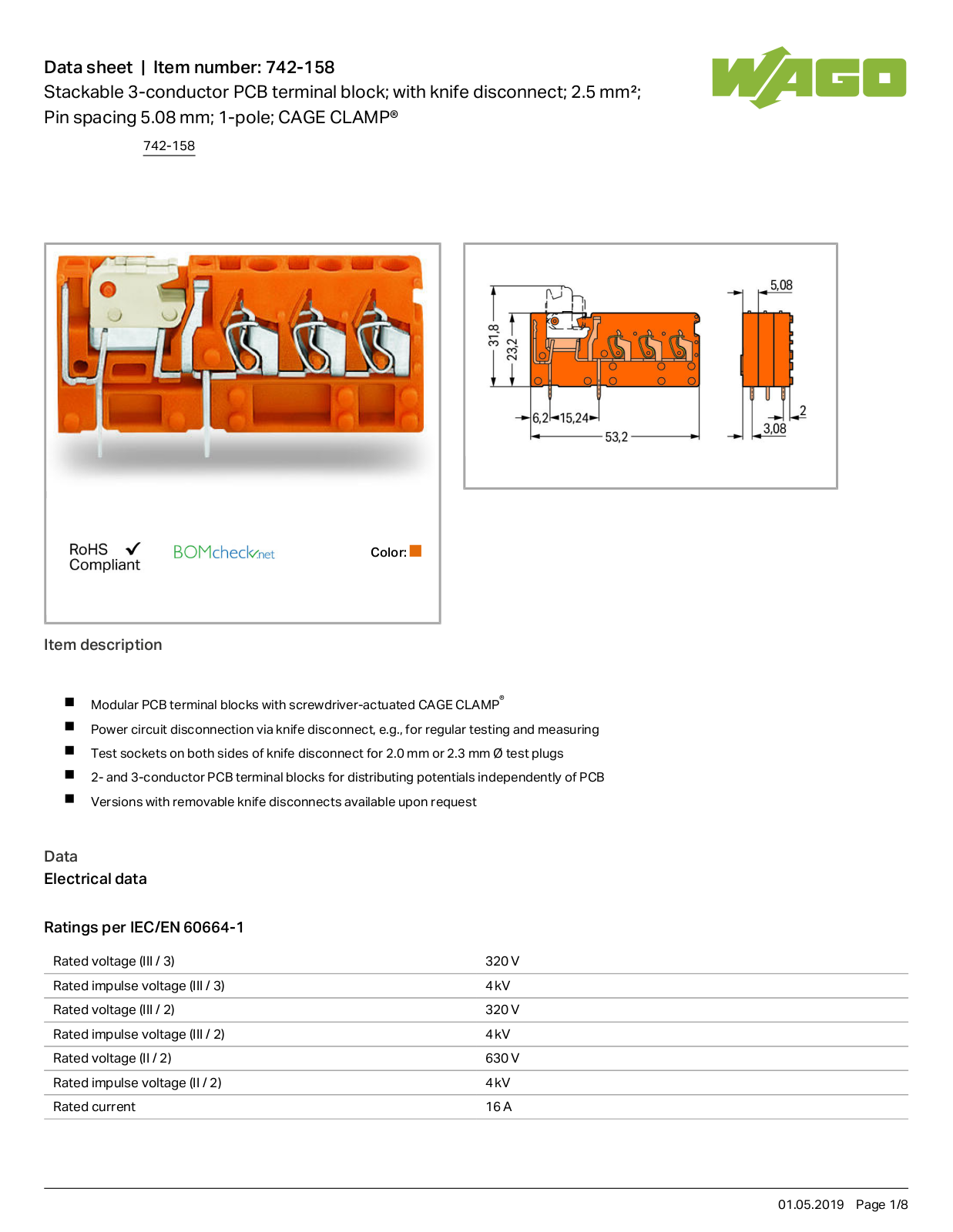 Wago 742-158 Data Sheet