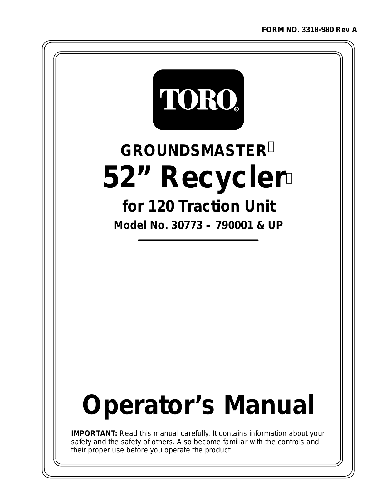 Toro 30773 Operator's Manual