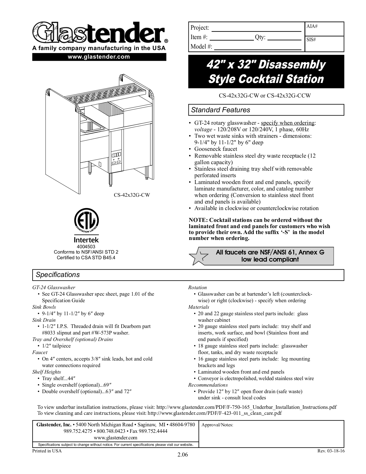 Glastender CS-42x32G-CCW User Manual