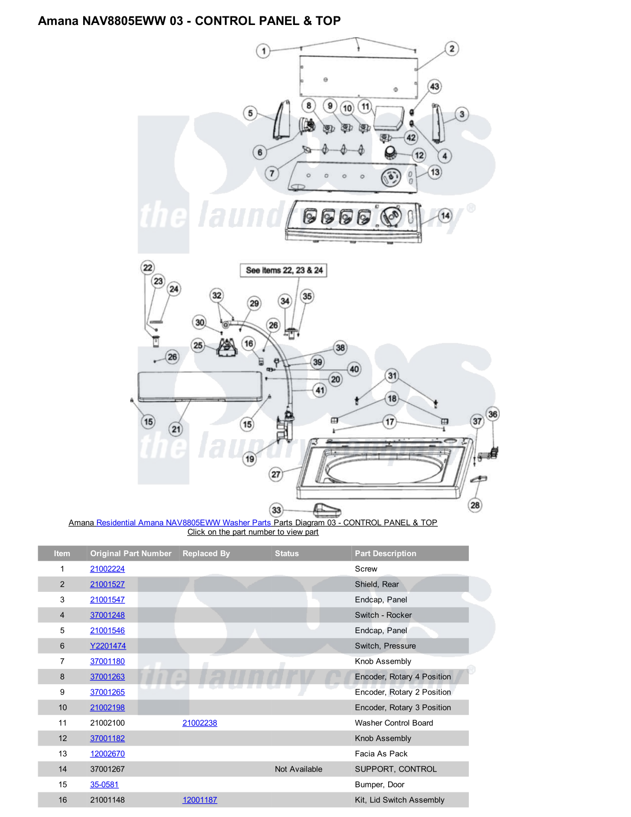 Amana NAV8805EWW Parts Diagram