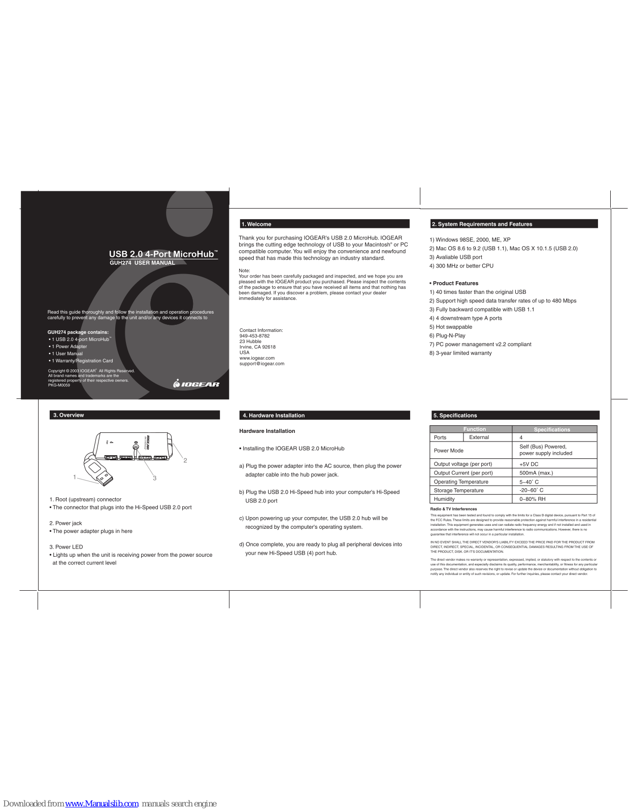 IOGear MicroHub GUH274 User Manual