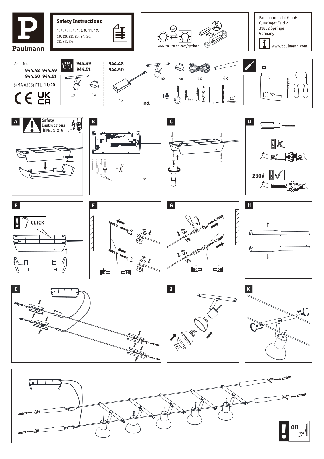 Paulmann 94451, 94448, 94450, 94449 Installation manual