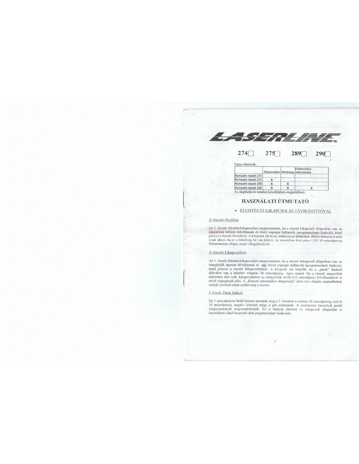 Laserline 274, 275, 290, 289 Instructions Manual