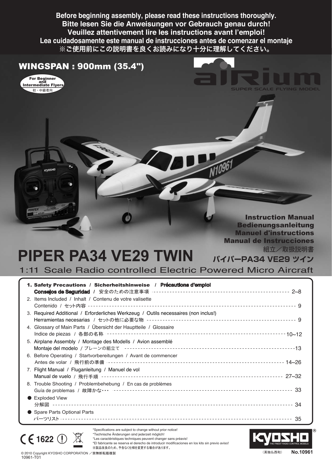 KYOSHO PIPER PA34 VE29 TWIN User Manual