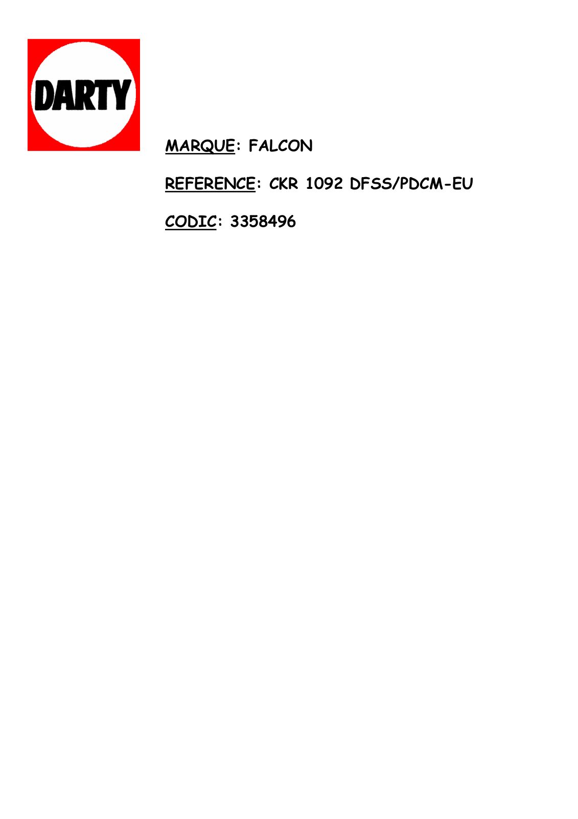 FALCON CKR1092DFSS User Manual