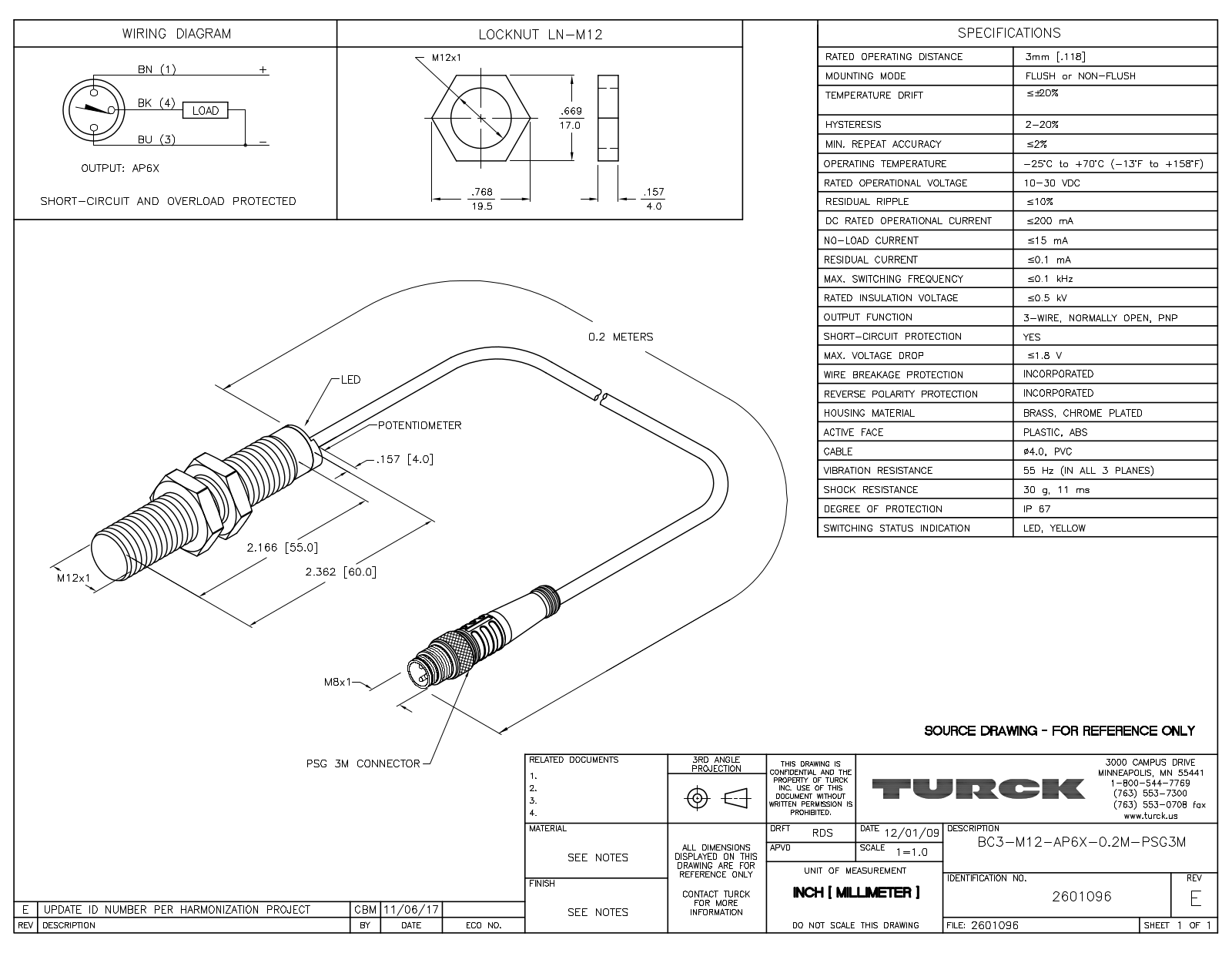 Turck BC3-M12-AP6X-0.2-PSG3M Data Sheet