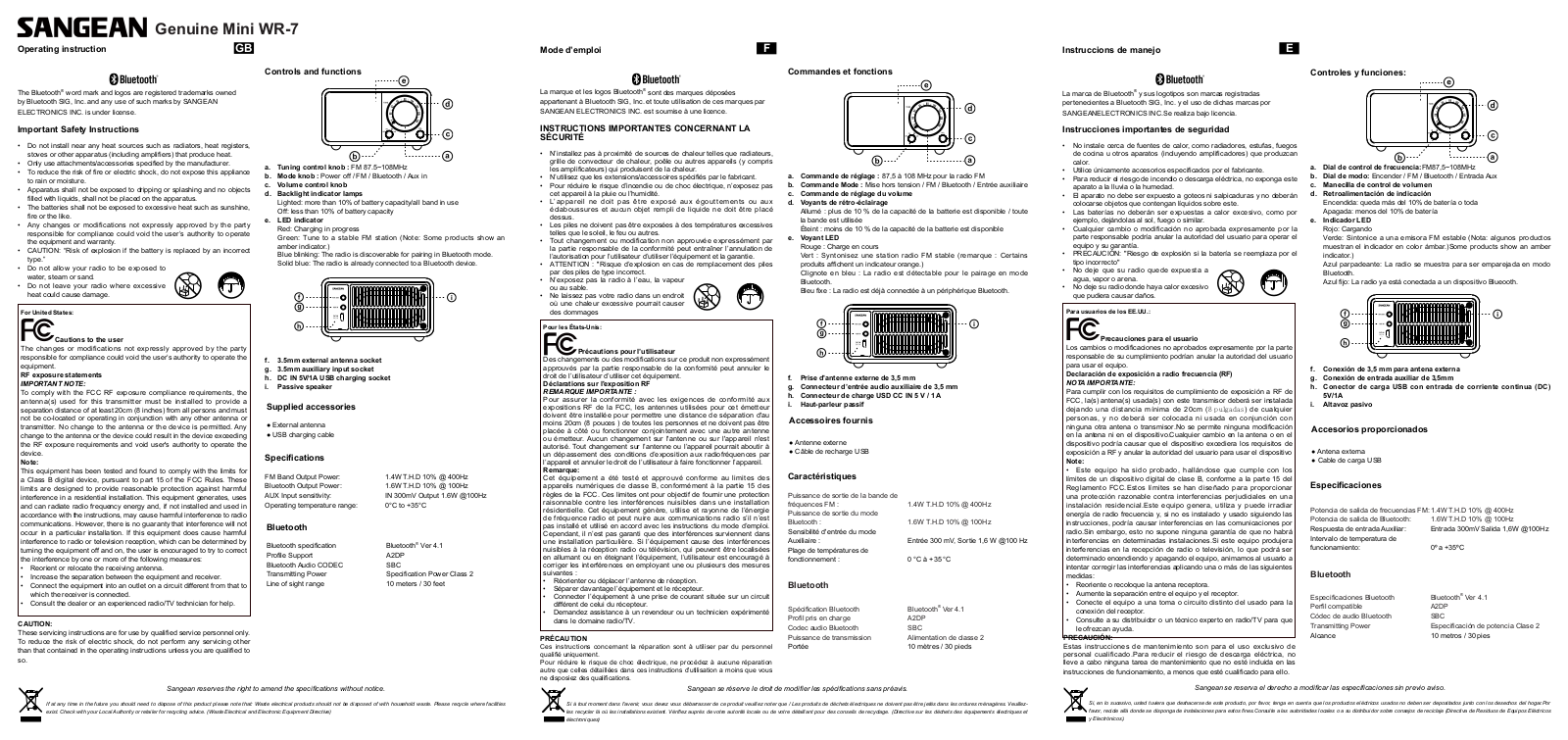 Sangean Electronics WR7 User Manual