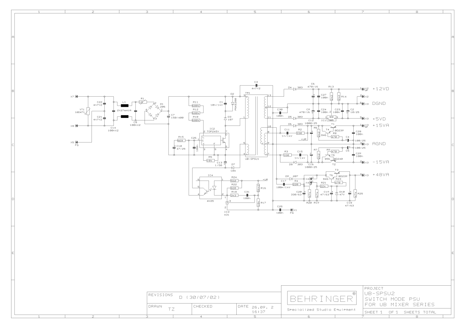 Behringer UB - SPSU2 Schematic