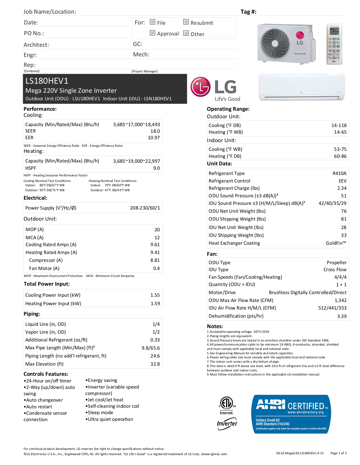 LG LS180HEV1 User Manual