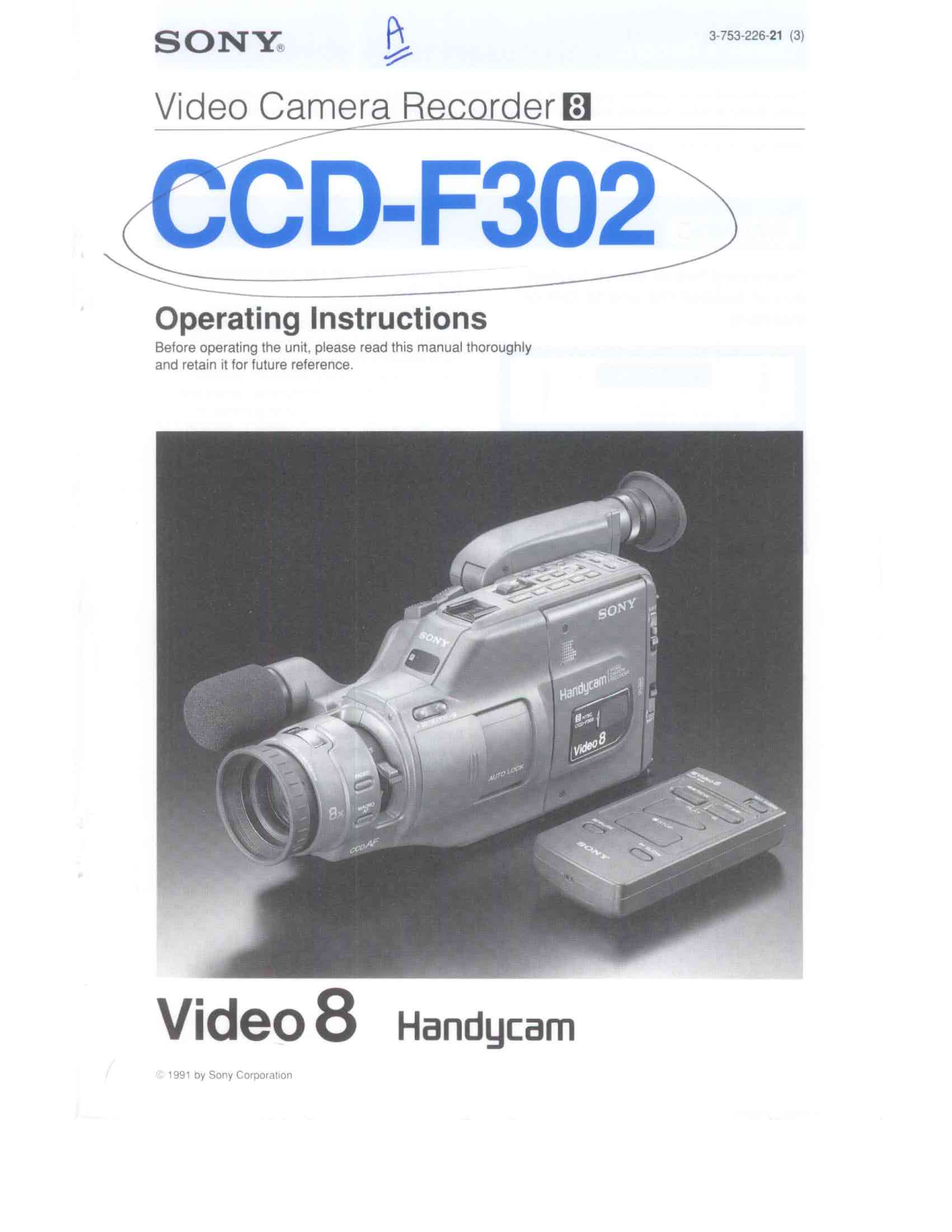 Sony CCD-F302 Operating Instruction